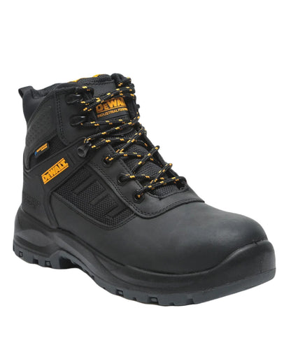 Black Coloured DeWalt Douglas Waterproof Safety Boots On A White Background