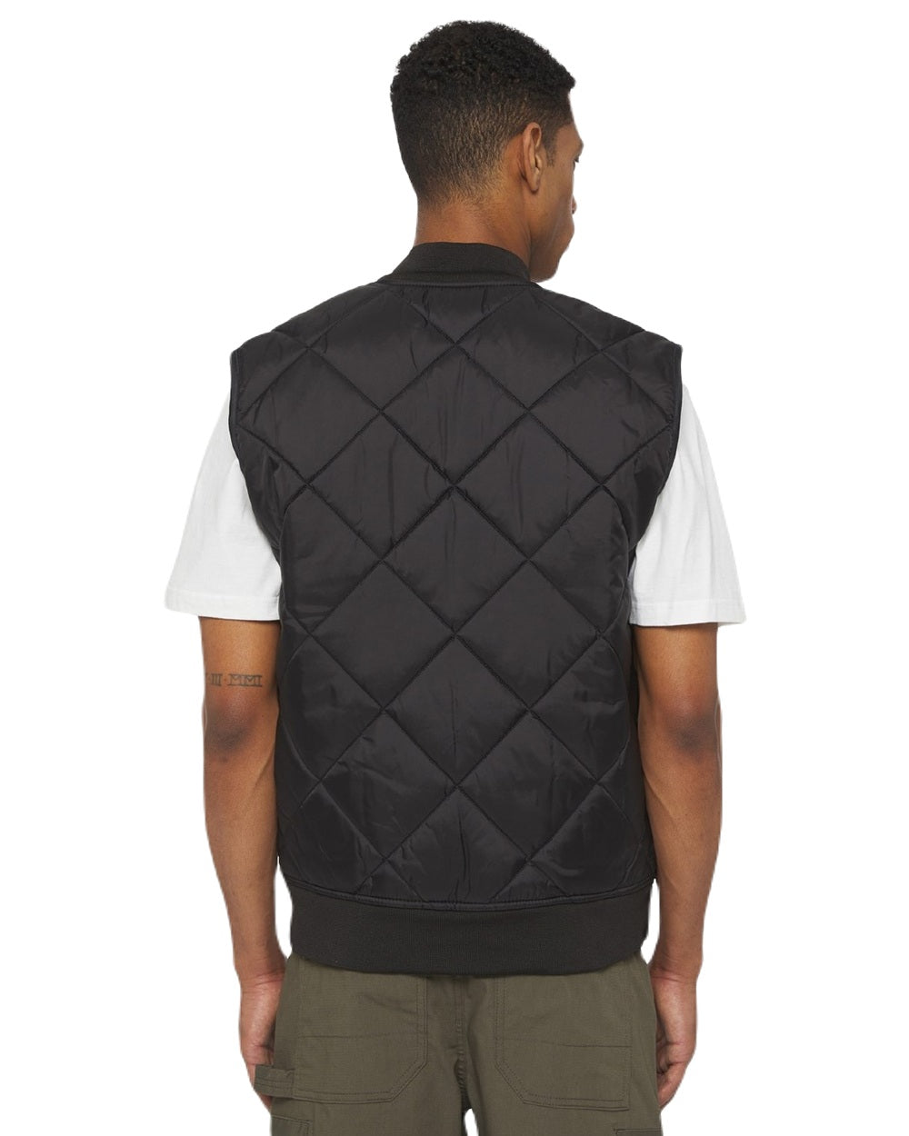 Black Coloured Dickies Mens Diamond Quilted Gilet on White Background
