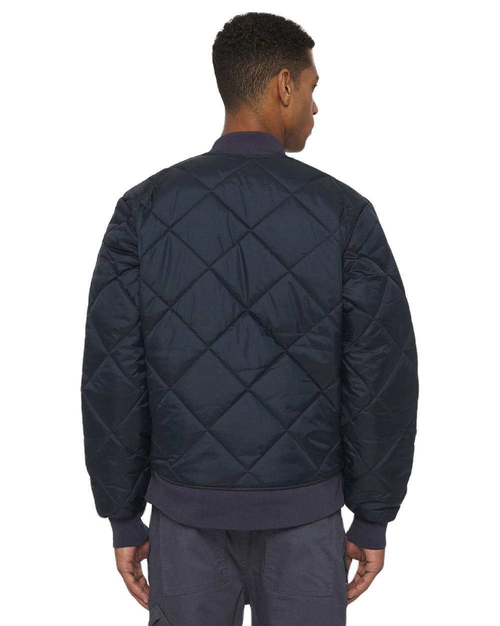 Dark Navy Coloured Dickies Mens Diamond Quilted Nylon Jacket on White Background
