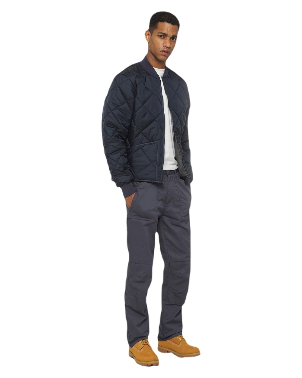Dark Navy Coloured Dickies Mens Diamond Quilted Nylon Jacket on White Background
