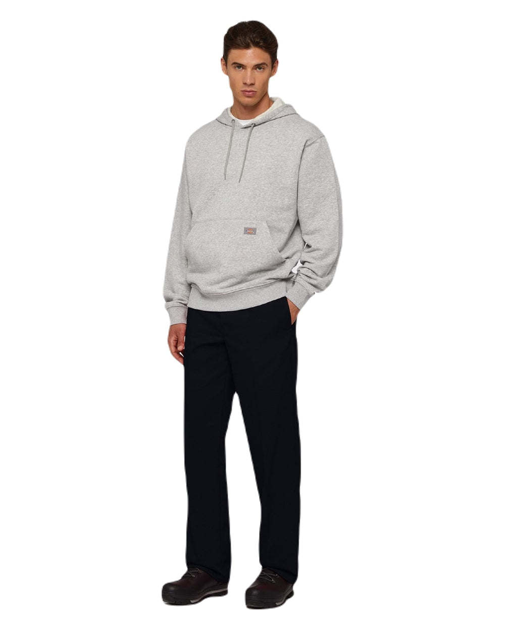 Heather Grey Coloured Dickies Mens Everyday Fleece Hoodie on White Background

