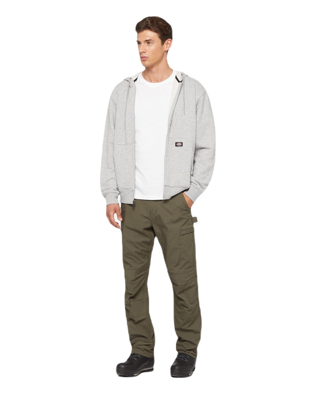Heather Grey Coloured Dickies Mens Everyday Full Zip Fleece Hoodie on White Background
