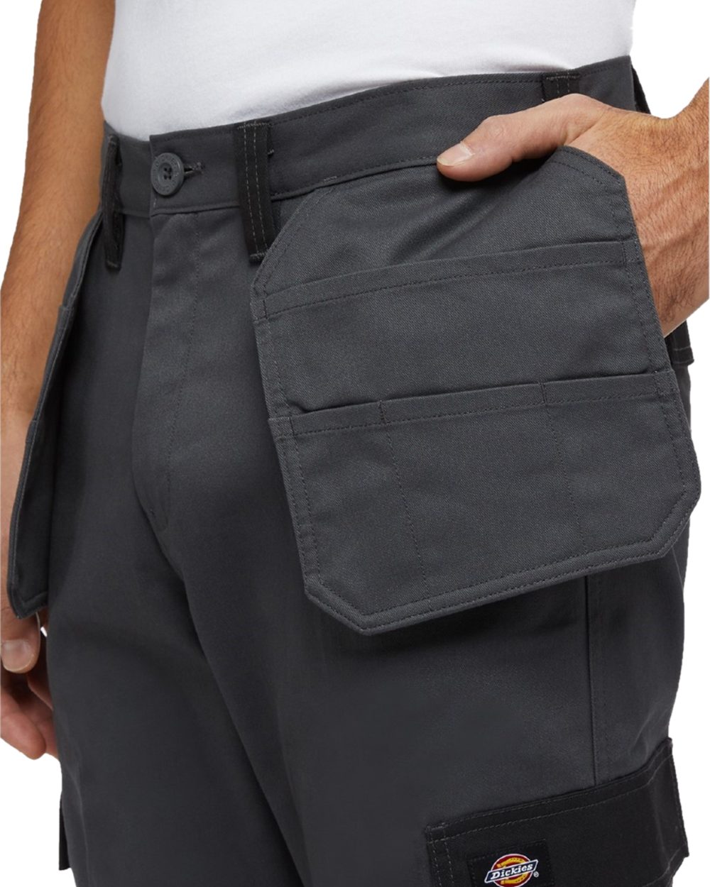 Charcoal Black Coloured Dickies Mens Everyday Holster Trousers on White Background
