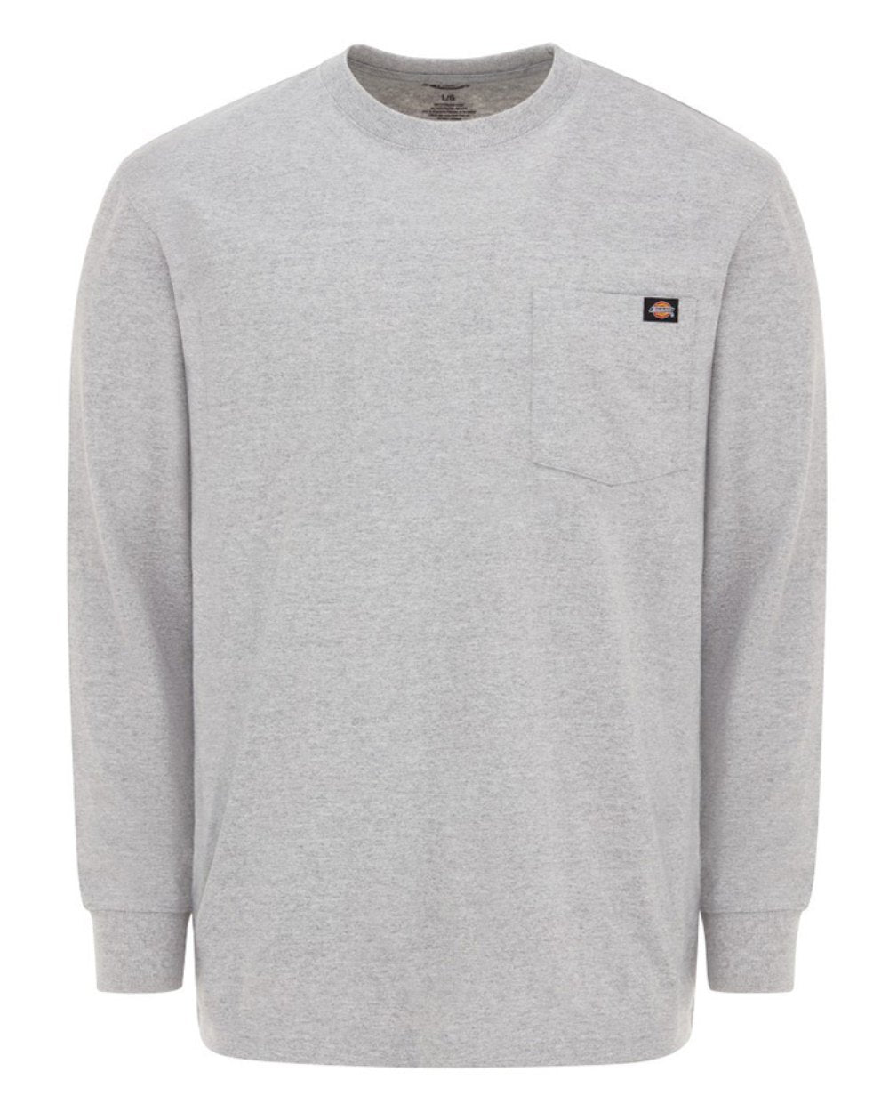 Heather Grey Coloured Dickies Mens Long Sleeve Pocket Tee on White Background
