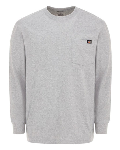 Heather Grey Coloured Dickies Mens Long Sleeve Pocket Tee on White Background
