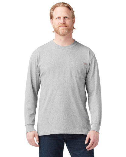Heather Grey Coloured Dickies Mens Long Sleeve Pocket Tee on White Background
