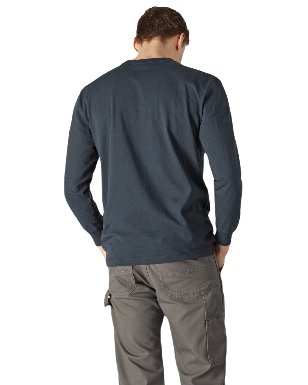 Navy Coloured Dickies Mens Long Sleeve Pocket Tee on White Background
