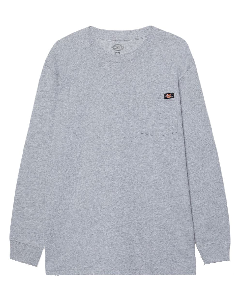 Charcoal Coloured Dickies Mens Long Sleeve Pocket Tee on White Background
