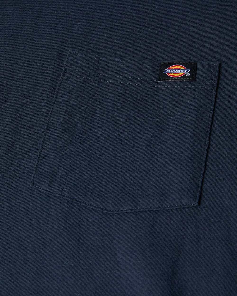 Navy Coloured Dickies Mens Long Sleeve Pocket Tee on White Background
