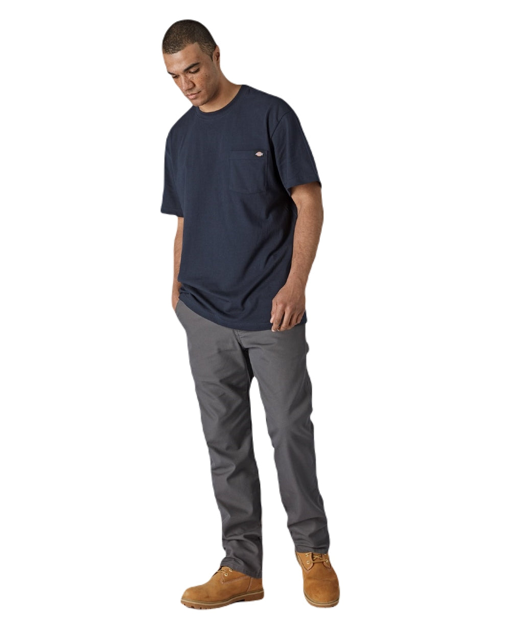 Navy Blue Coloured Dickies Mens Short Sleeve Pocket Cotton T-Shirt on White Background
