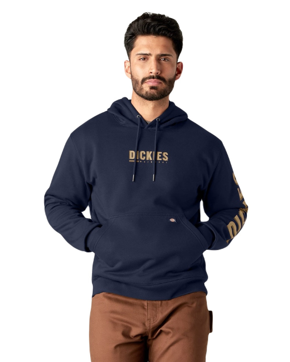 Ink Navy Coloured Dickies Mens Water Repellent Workwear Graphic Hoodie on White Background
