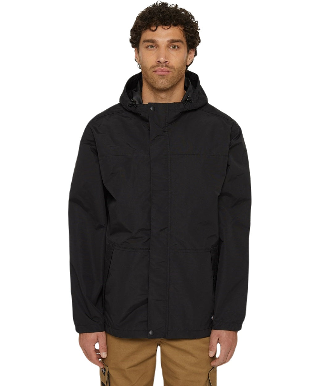 Black Coloured Dickies Mens Waterproof Rain Jacket on White Background
