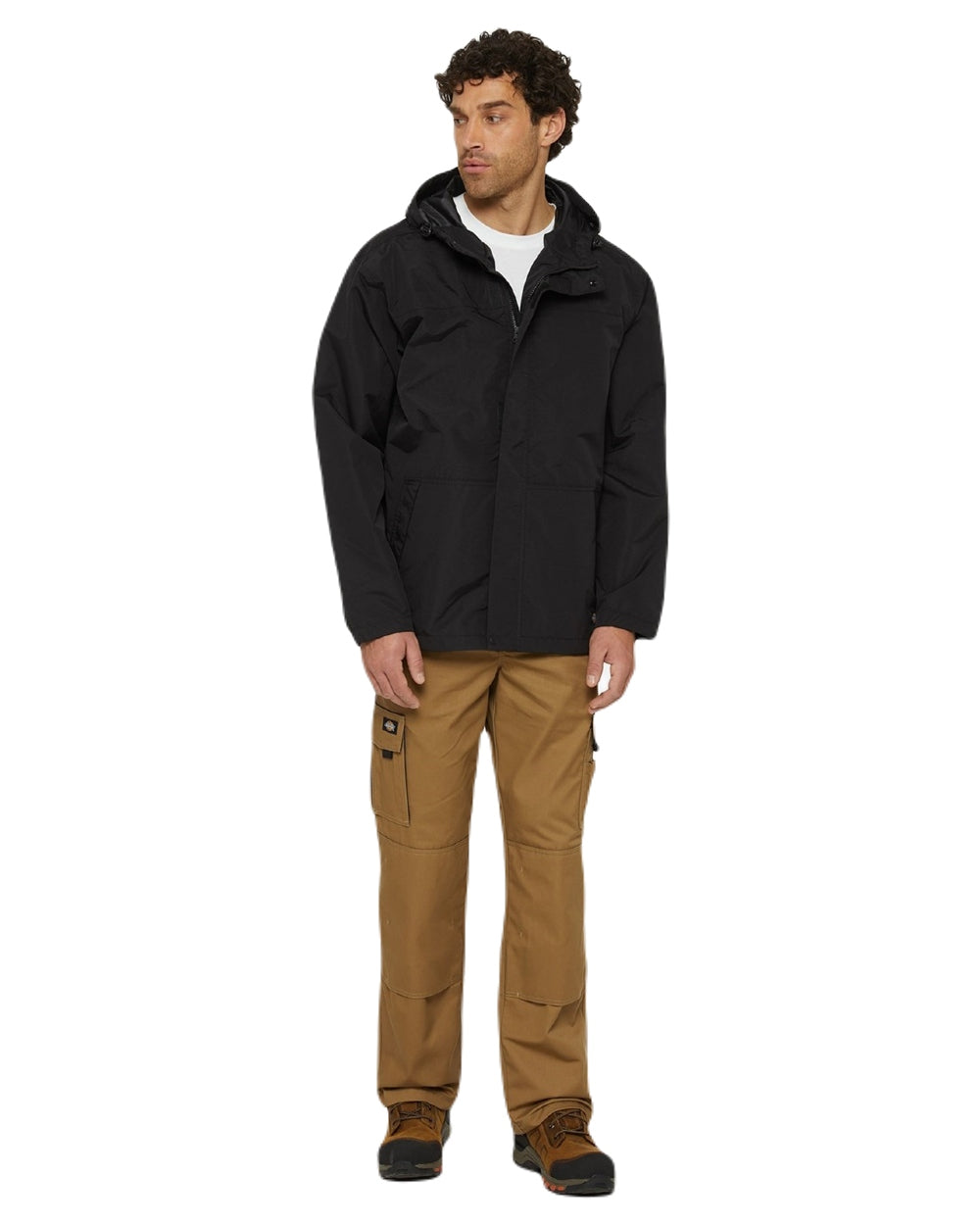 Black Coloured Dickies Mens Waterproof Rain Jacket on White Background
