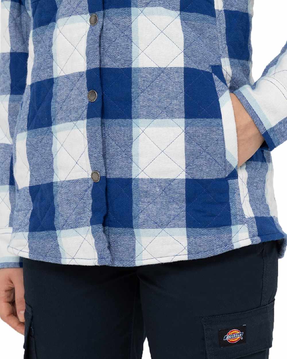 Surf Blue Coloured Dickies Womens Flannel Shirt Jacket on White Background

