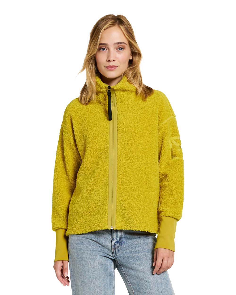 Yellow Bloom coloured Didriksons Full-Zip Fleece Jacket on White background 