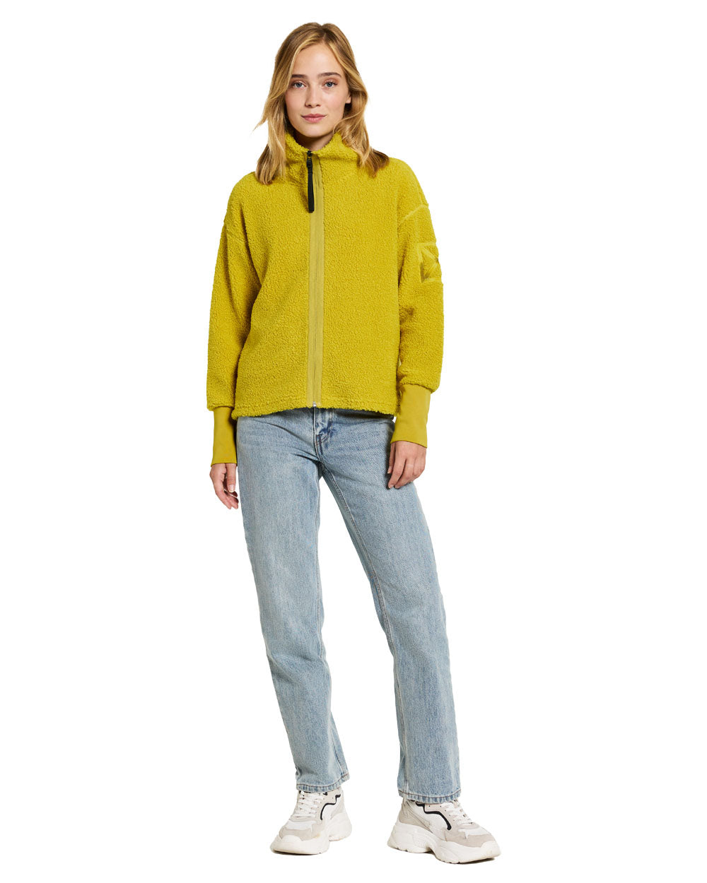 Yellow Bloom coloured Didriksons Full-Zip Fleece Jacket on White background 