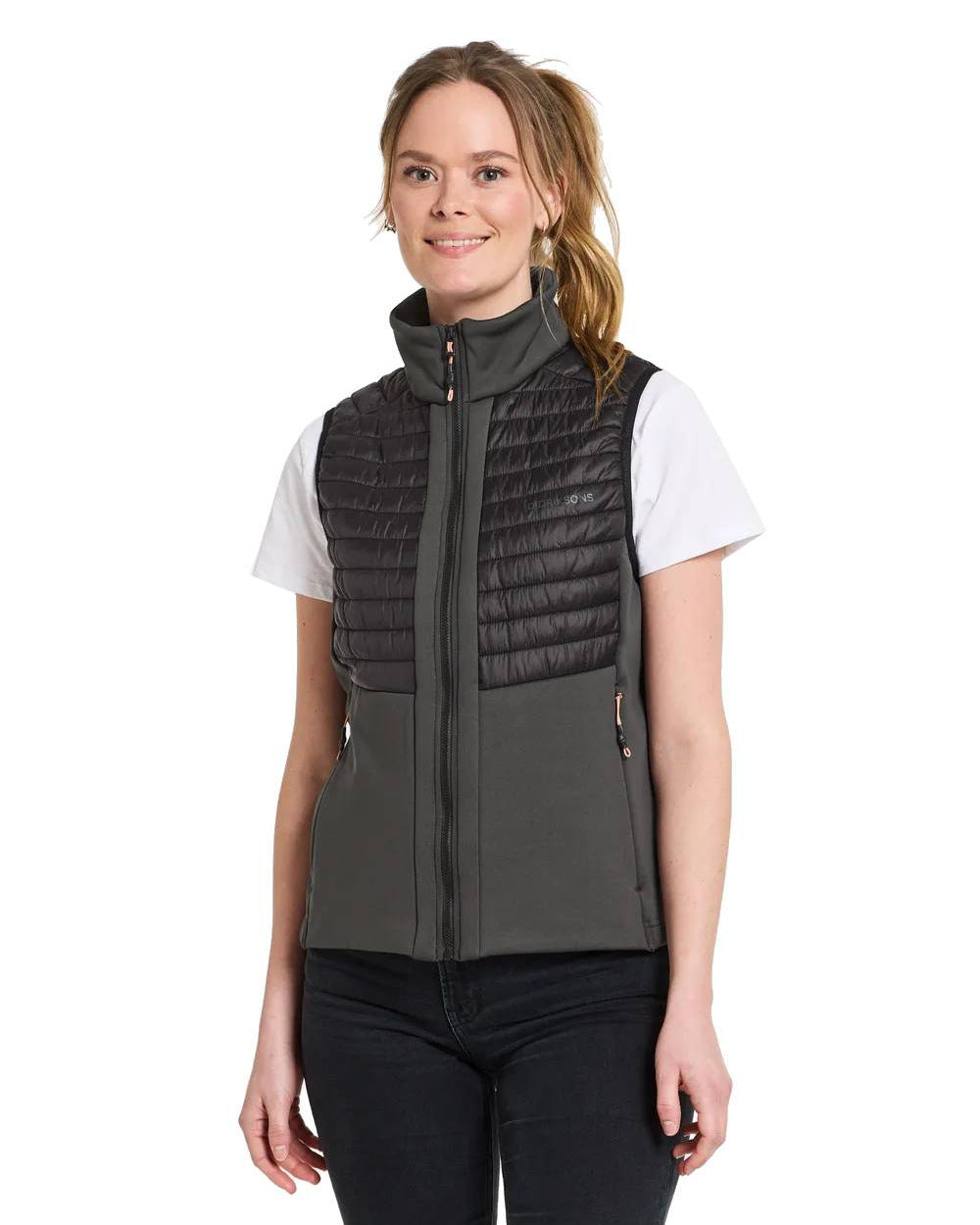 Coal Black Coloured Didriksons Annema Womens Vest On A White Background 