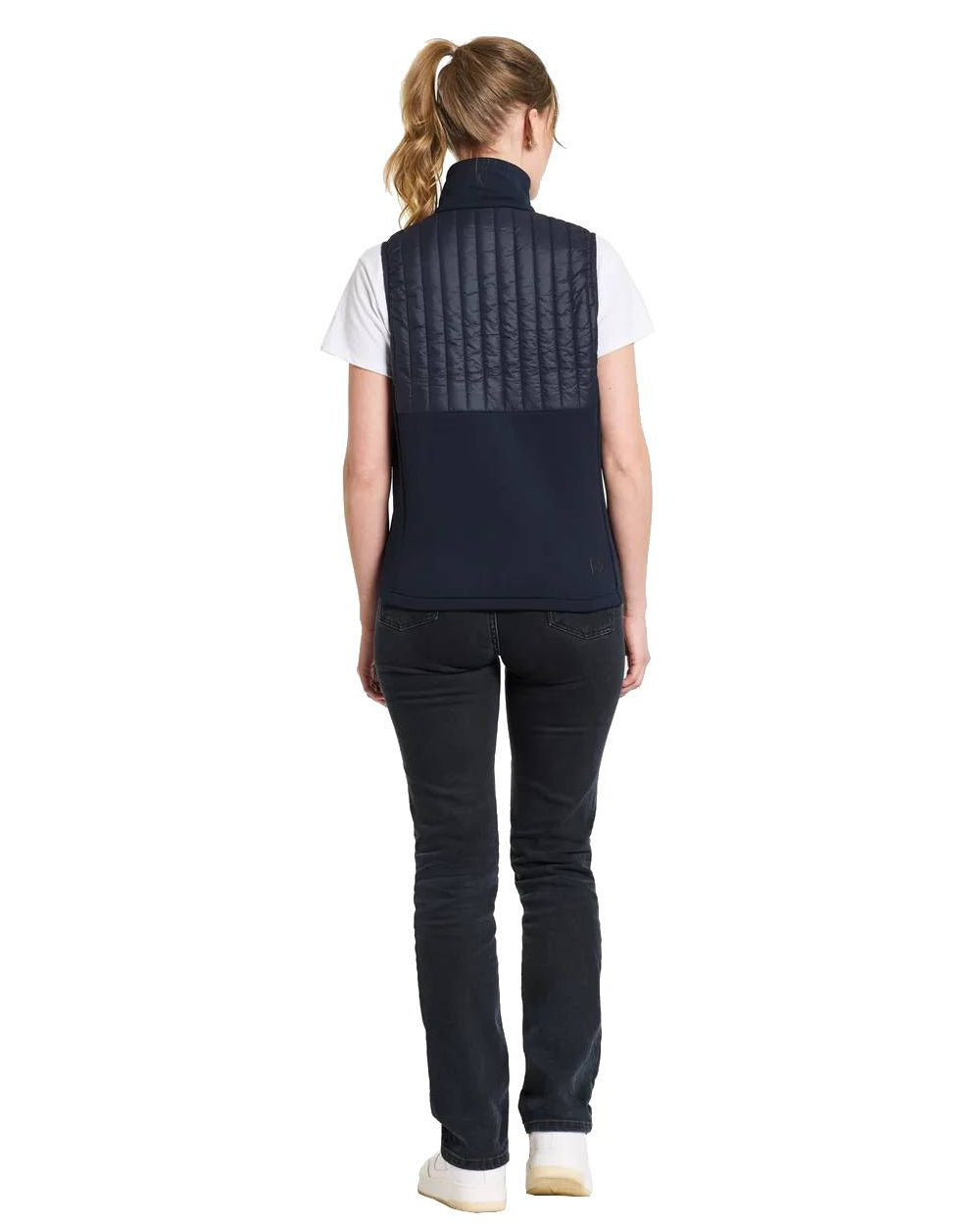 Dark Night Blue Coloured Didriksons Annema Womens Vest On A White Background 