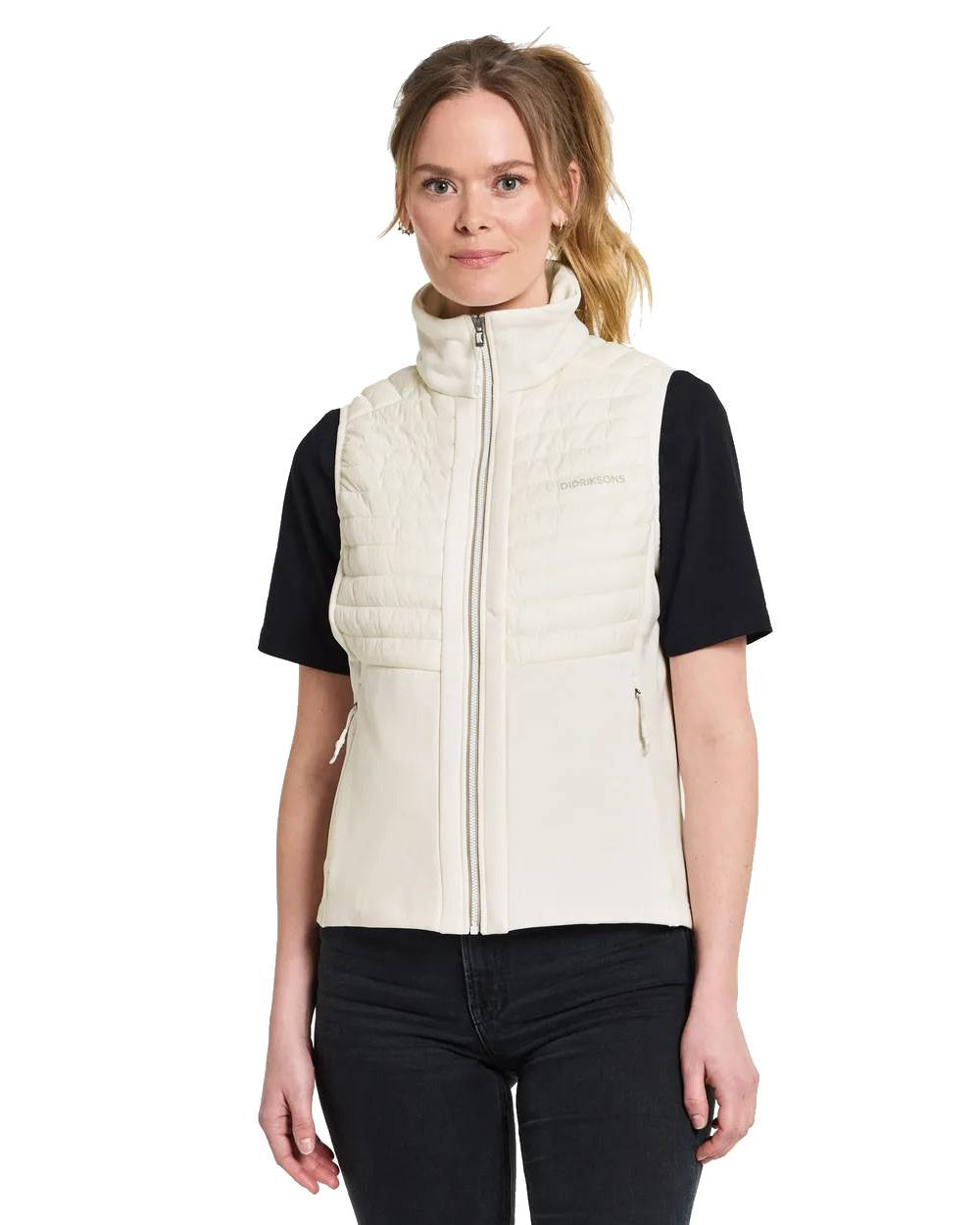 Shell White Coloured Didriksons Annema Womens Vest On A White Background 