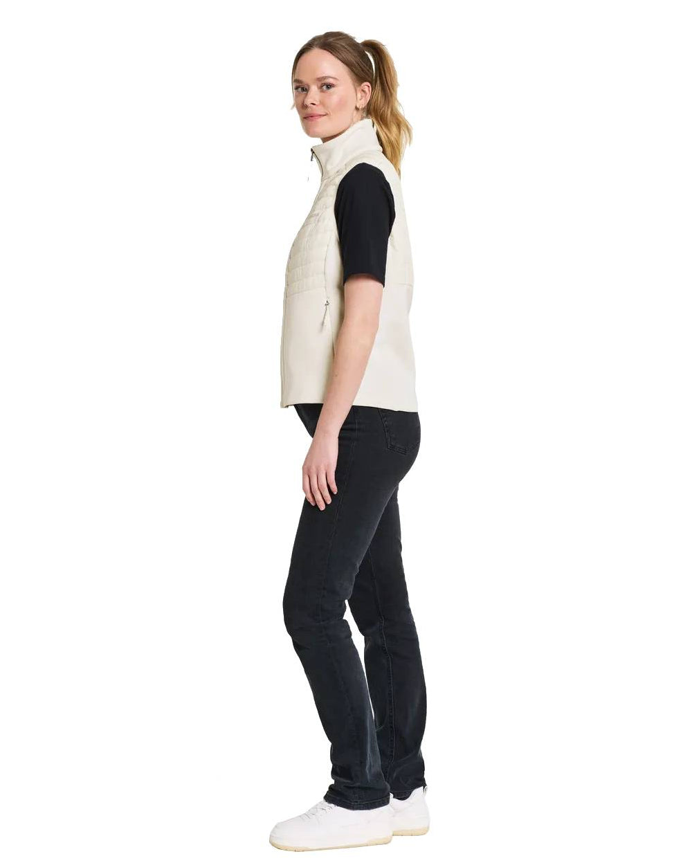 Shell White Coloured Didriksons Annema Womens Vest On A White Background 