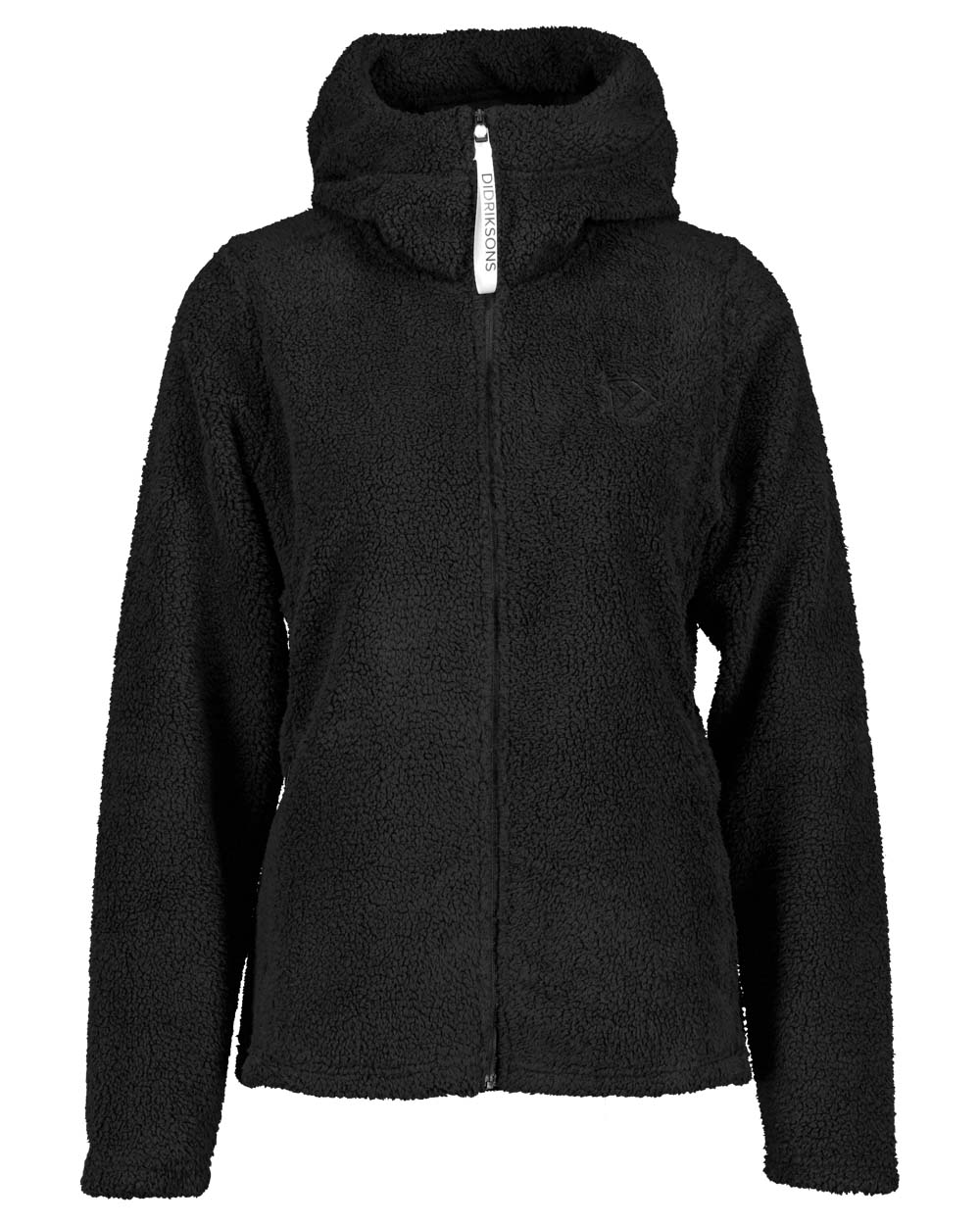 Black coloured Didriksons Anniken Womens Full Zip Fleece on White background 