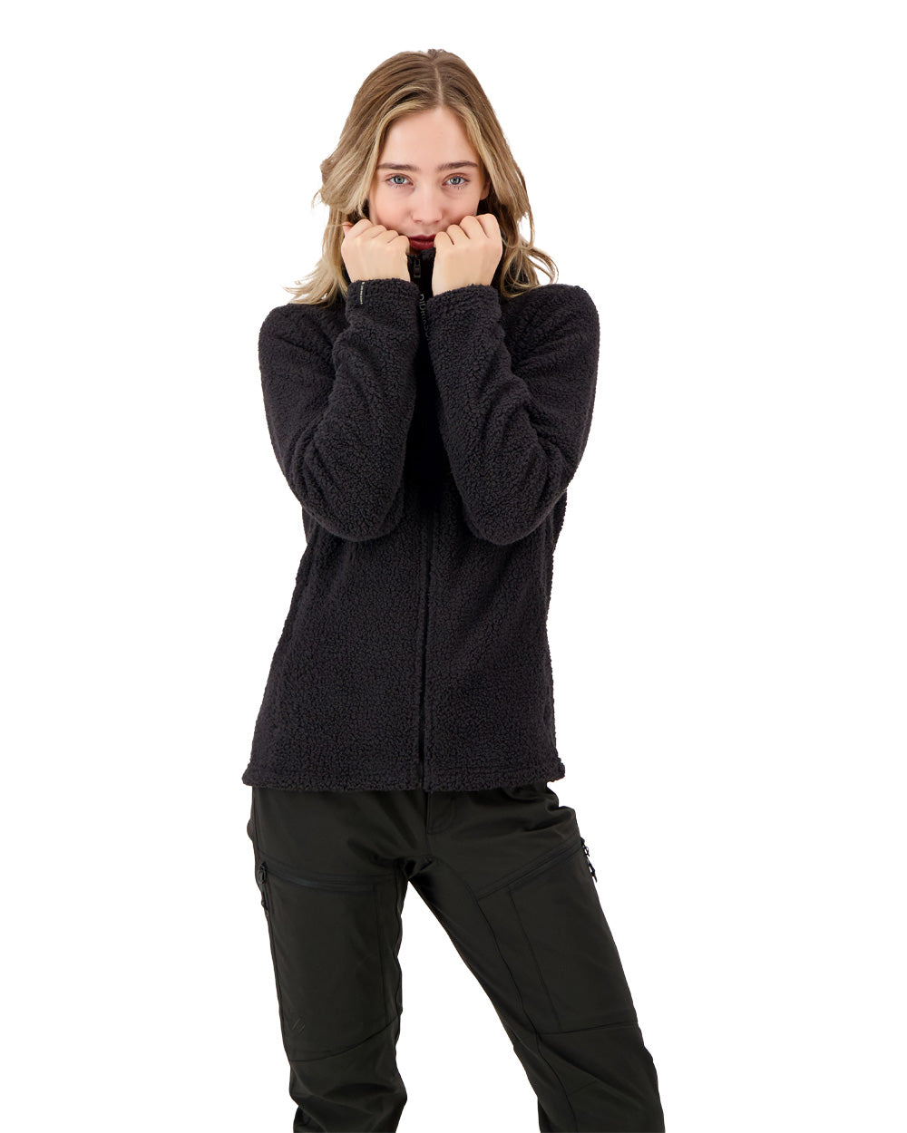 Black coloured Didriksons Anniken Womens Full Zip Fleece on White background 