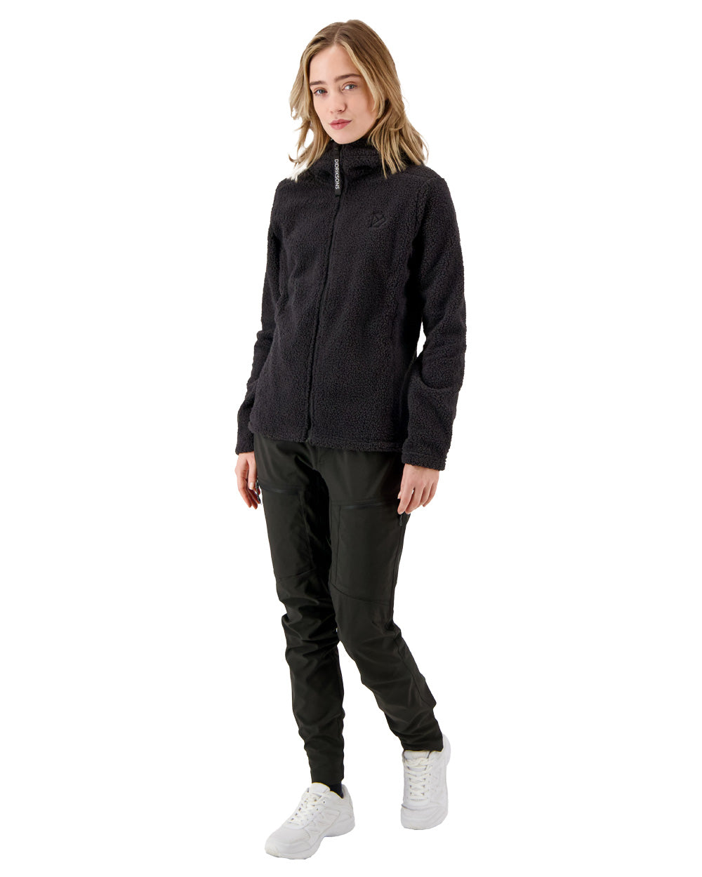 Black coloured Didriksons Anniken Womens Full Zip Fleece on White background 