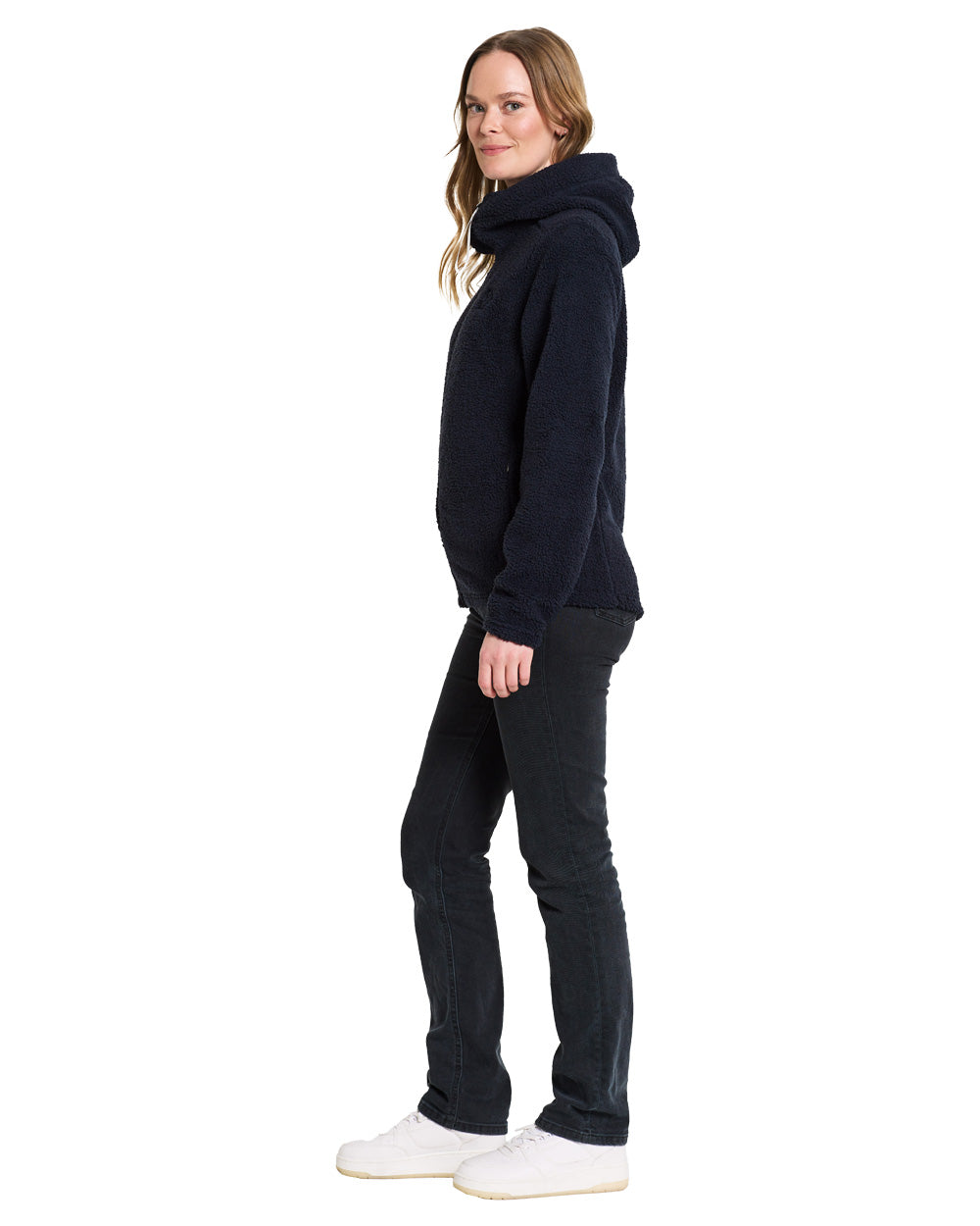 Dark Night Blue coloured Didriksons Anniken Womens Full Zip Fleece on White background 