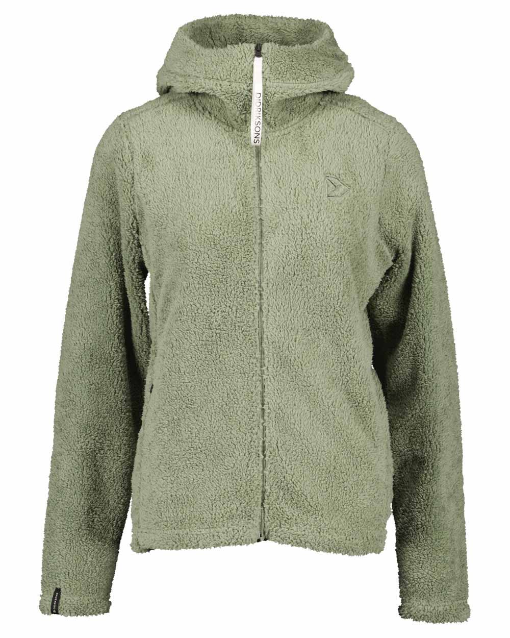 Light Moss coloured Didriksons Anniken Womens Full Zip Fleece on White background 