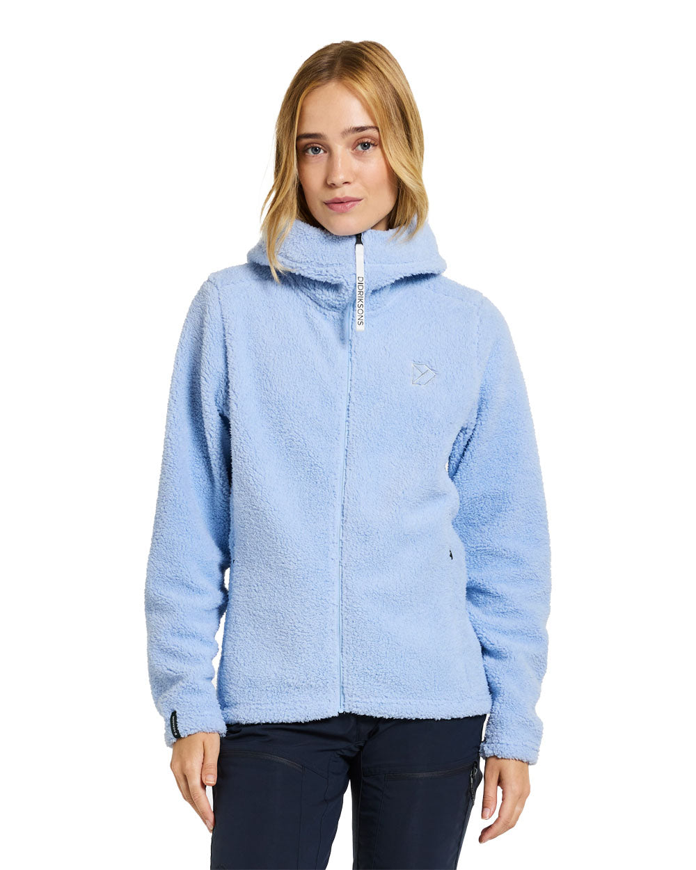 Sea Blue coloured Didriksons Anniken Womens Full Zip Fleece on White background 