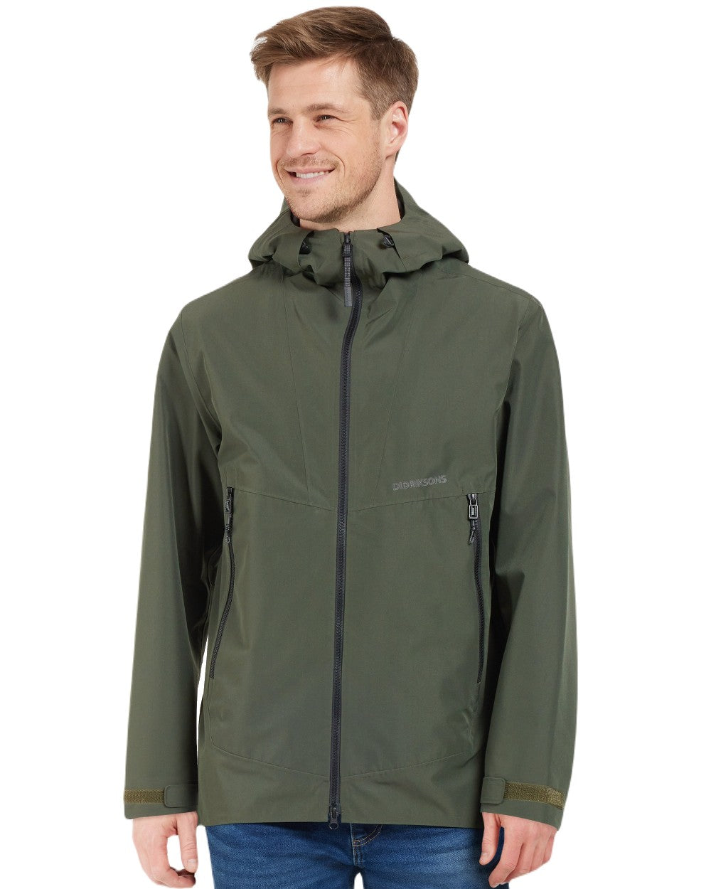 Deep Green Coloured Didriksons Basil Unisex Waterproof Jacket 4 on White Background
