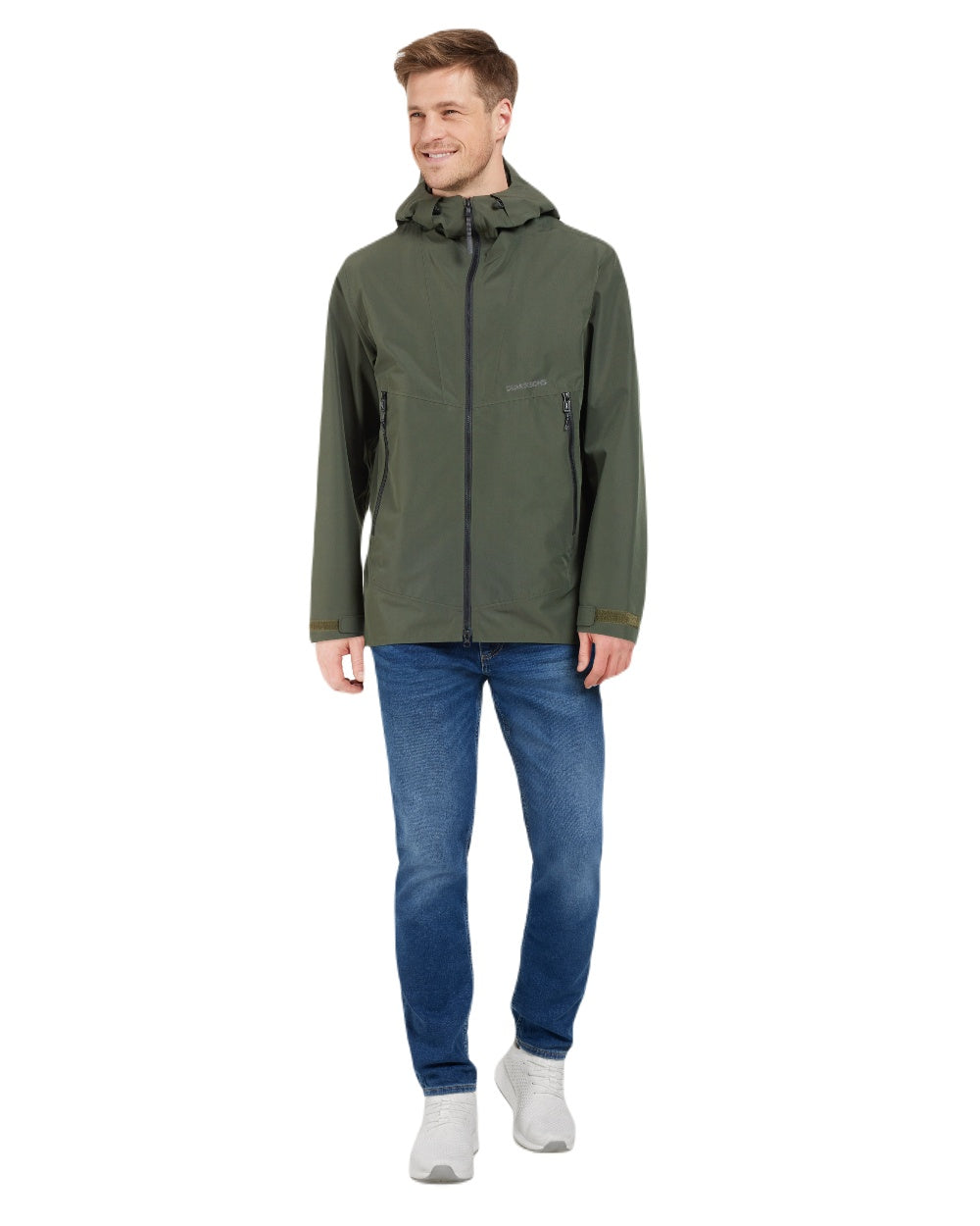 vDeep Green Coloured Didriksons Basil Unisex Waterproof Jacket 4 on White Background
