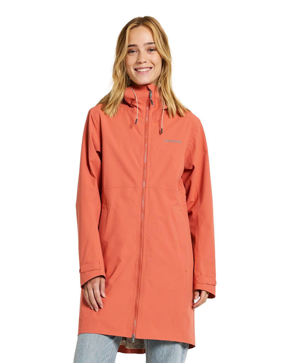 Brique Red coloured Didriksons Bea Womens Parka on White background 