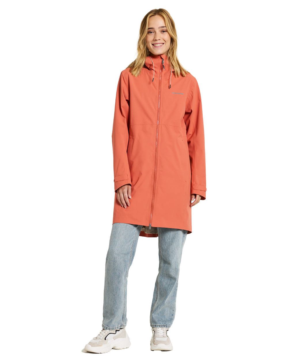 Brique Red coloured Didriksons Bea Womens Parka on White background 