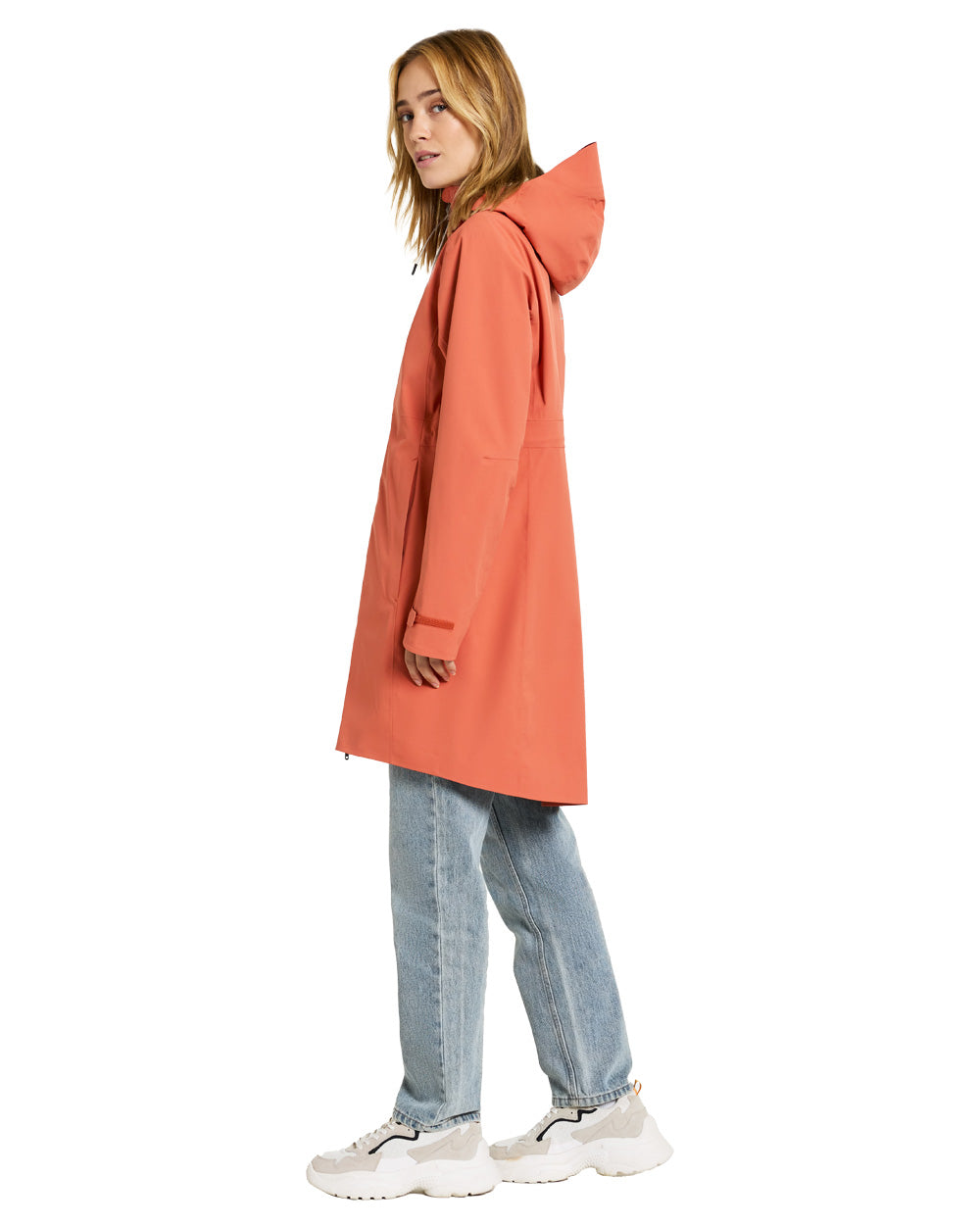 Brique Red coloured Didriksons Bea Womens Parka on White background 