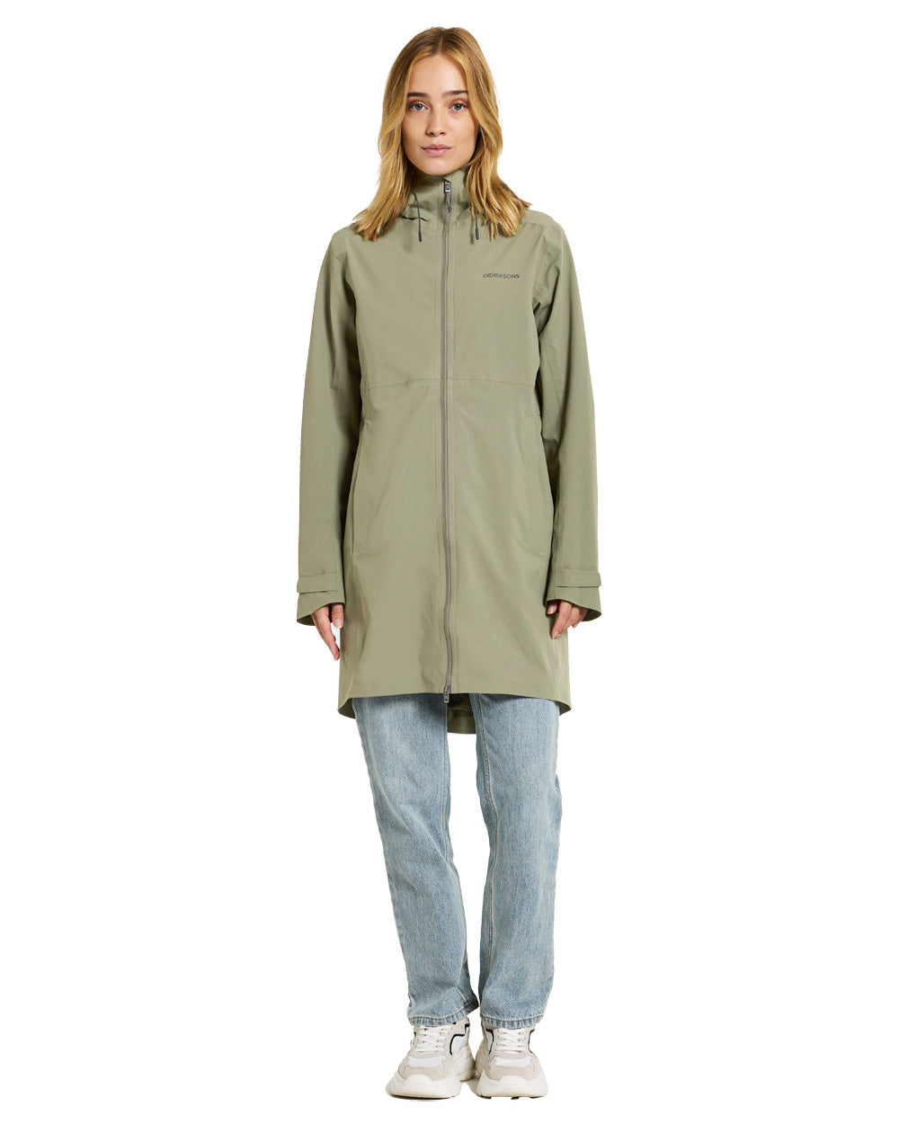 Dusty Olive coloured Didriksons Womens Bea Parka on White Background 