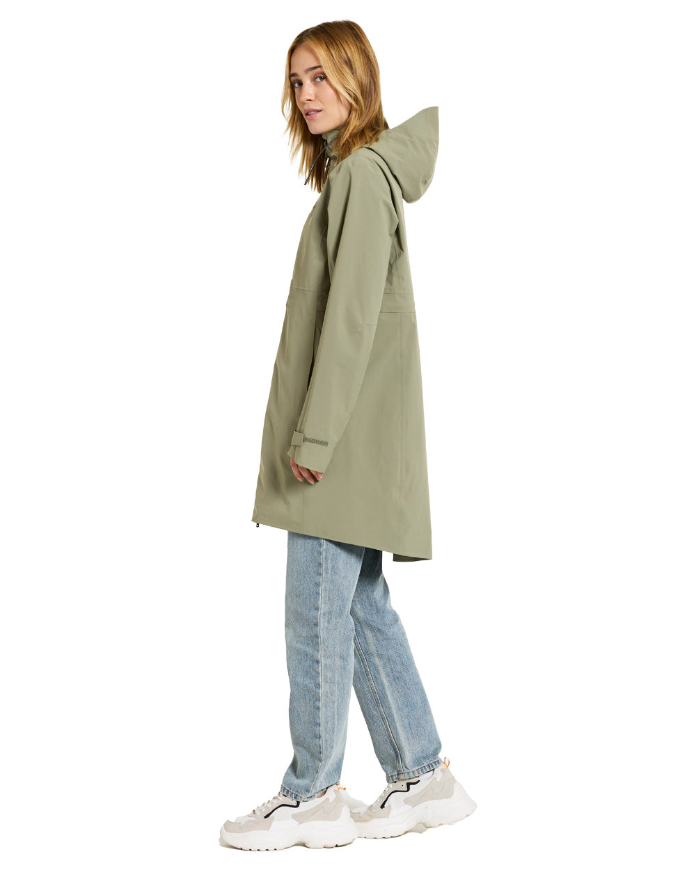 Dusty Olive coloured Didriksons Womens Bea Parka on White Background 