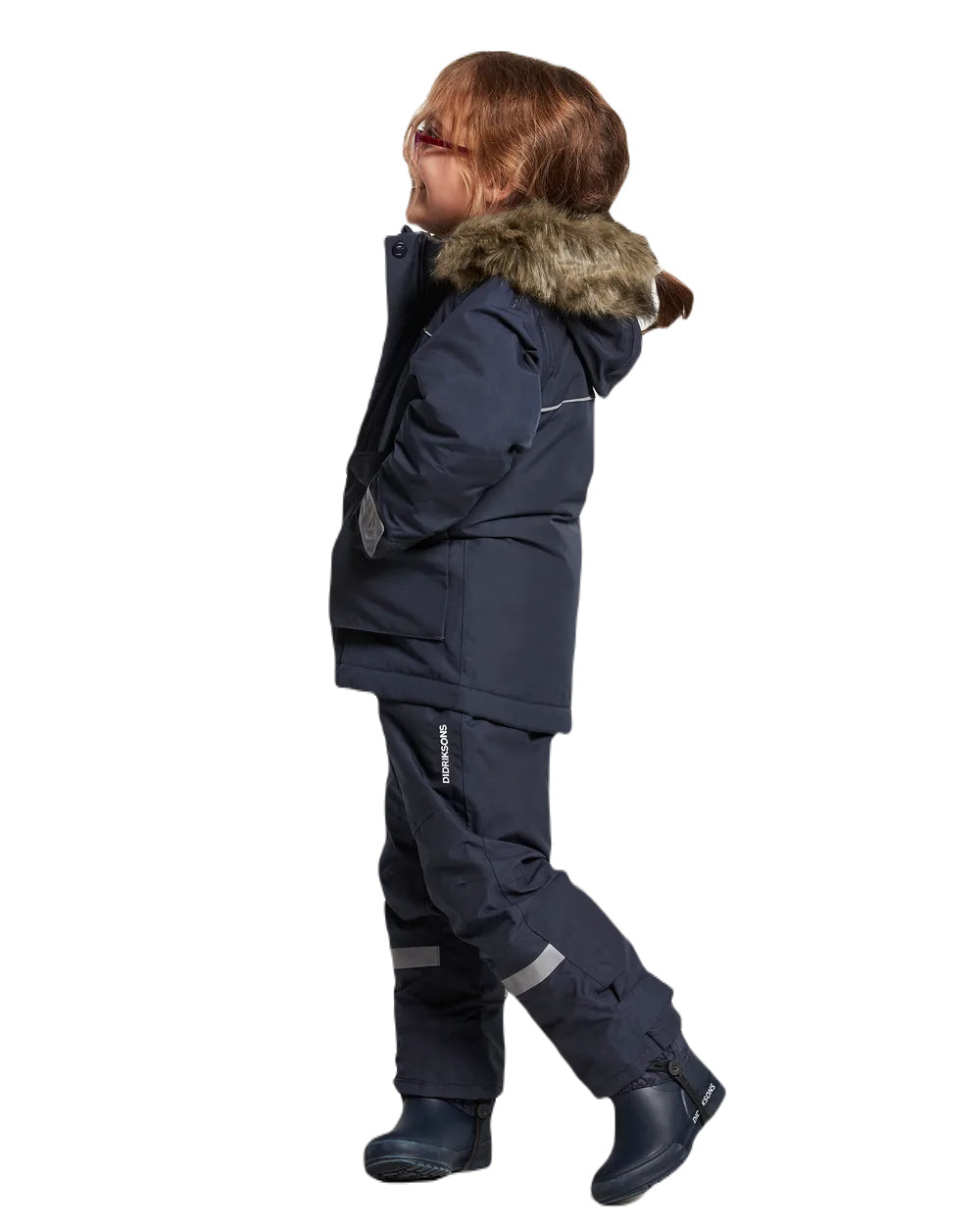 Navy Coloured Didriksons Bjornen Childrens Parka On A White Background 