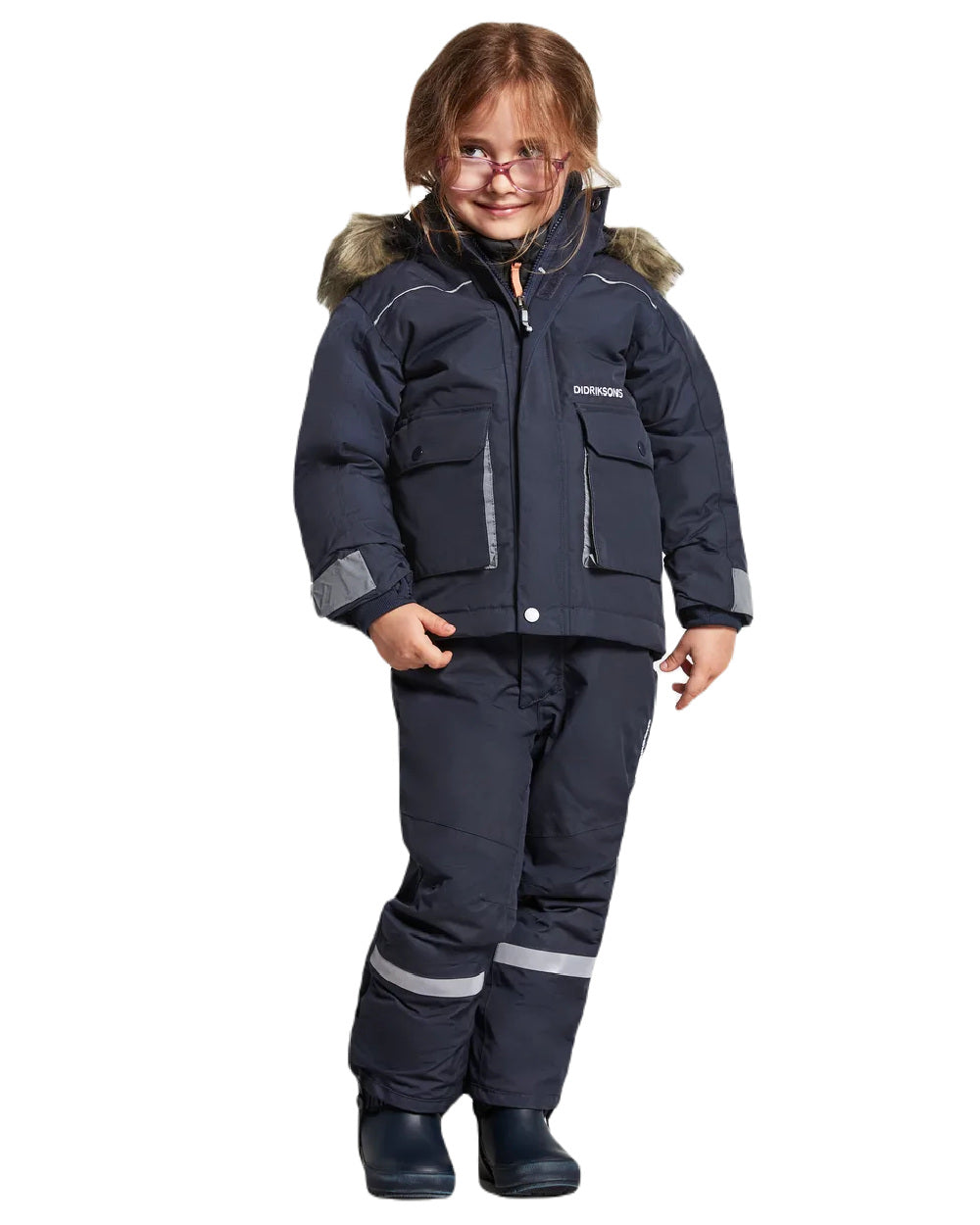 Navy Coloured Didriksons Bjornen Childrens Parka On A White Background 