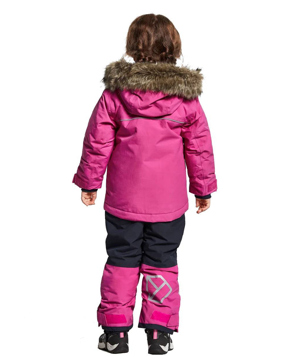 Plastic Pink Coloured Didriksons Bjornen Childrens Parka On A White Background 