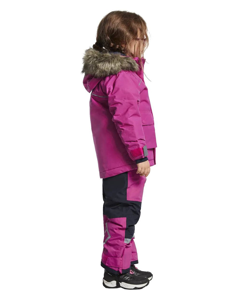 Plastic Pink Coloured Didriksons Bjornen Childrens Parka On A White Background 