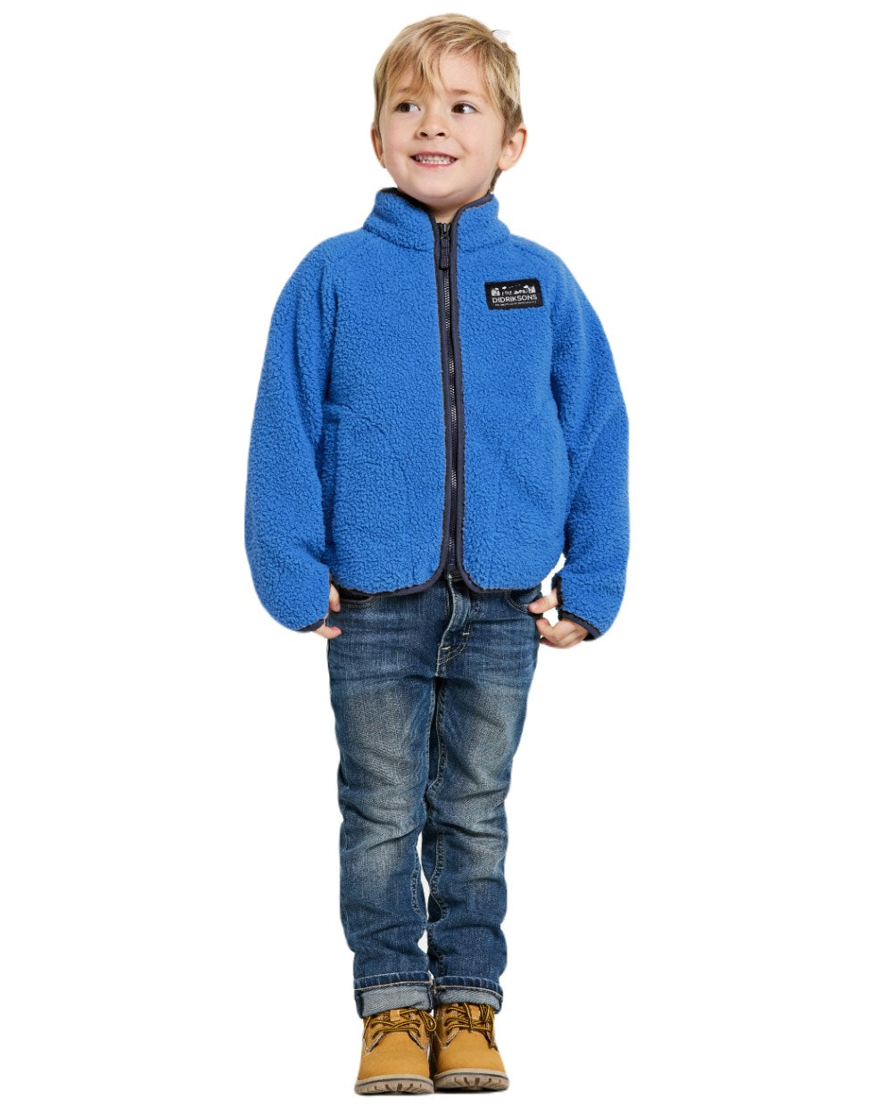 Caribbean Blue Coloured Didriksons Childrens Gibbs Full Zip Jacket 2 On A White Background 