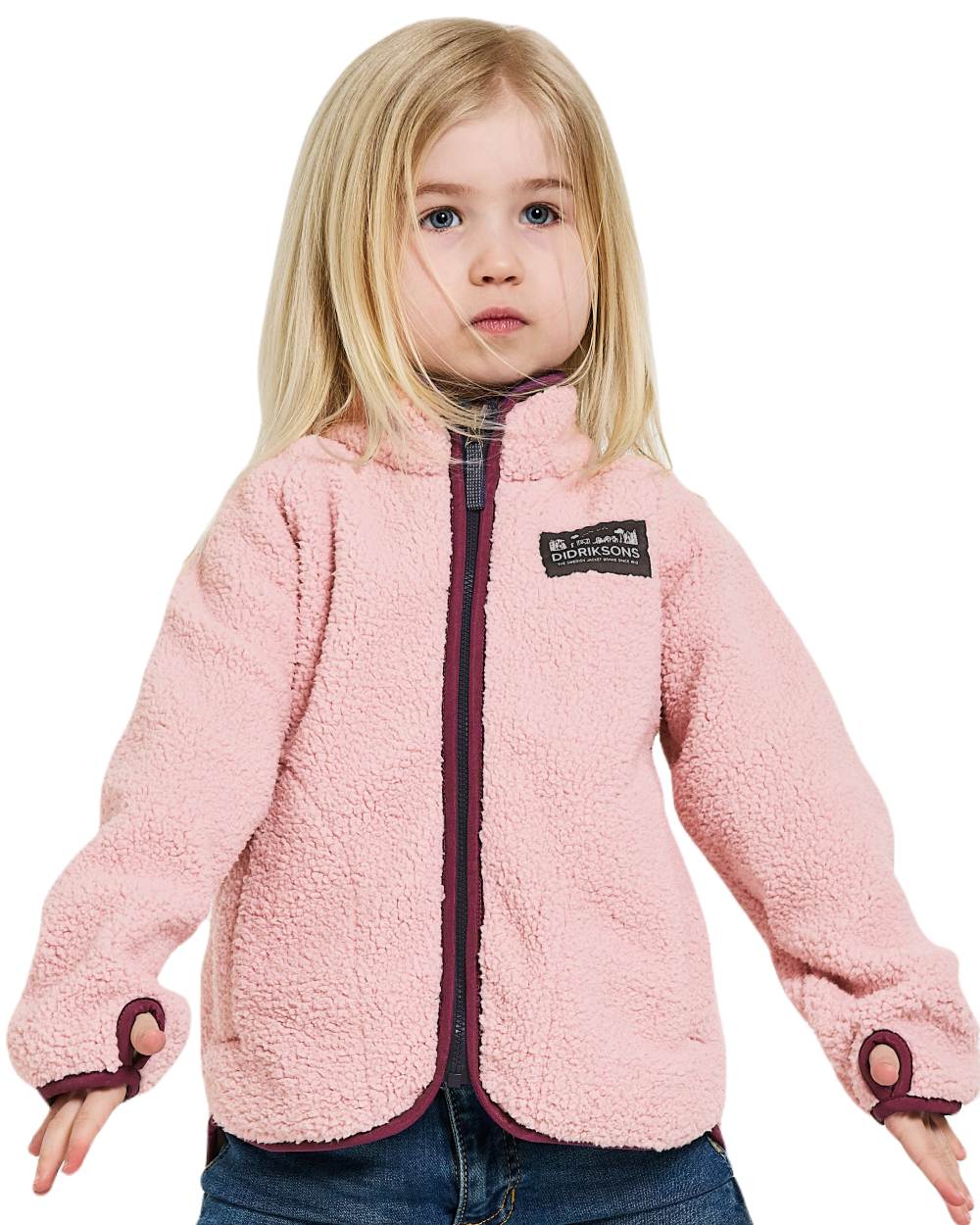 Dusty Pink Coloured Didriksons Childrens Gibbs Full Zip Jacket 2 On A White Background 