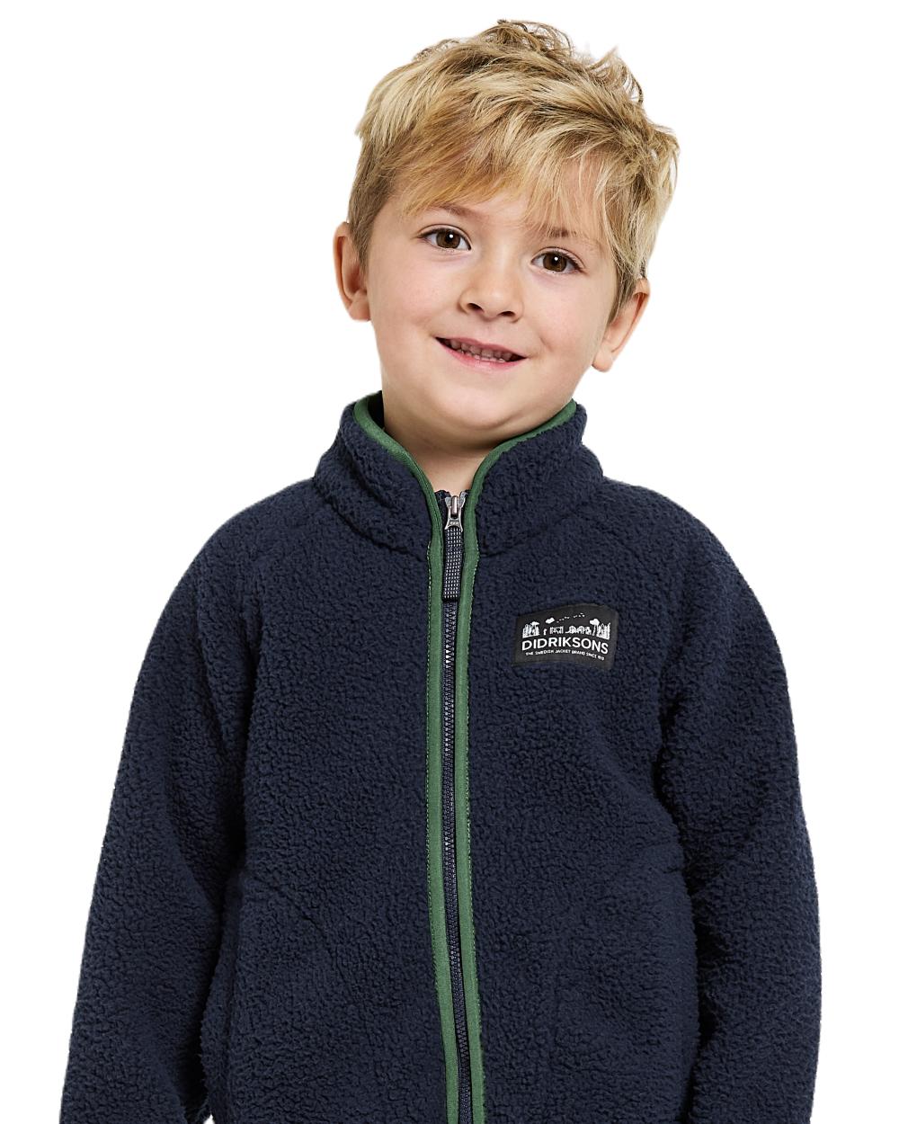 Navy Coloured Didriksons Childrens Gibbs Full Zip Jacket 2 On A White Background 