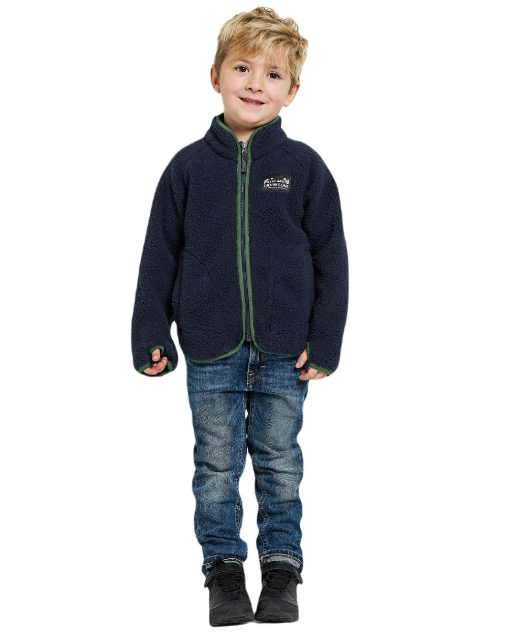 Navy Coloured Didriksons Childrens Gibbs Full Zip Jacket 2 On A White Background 