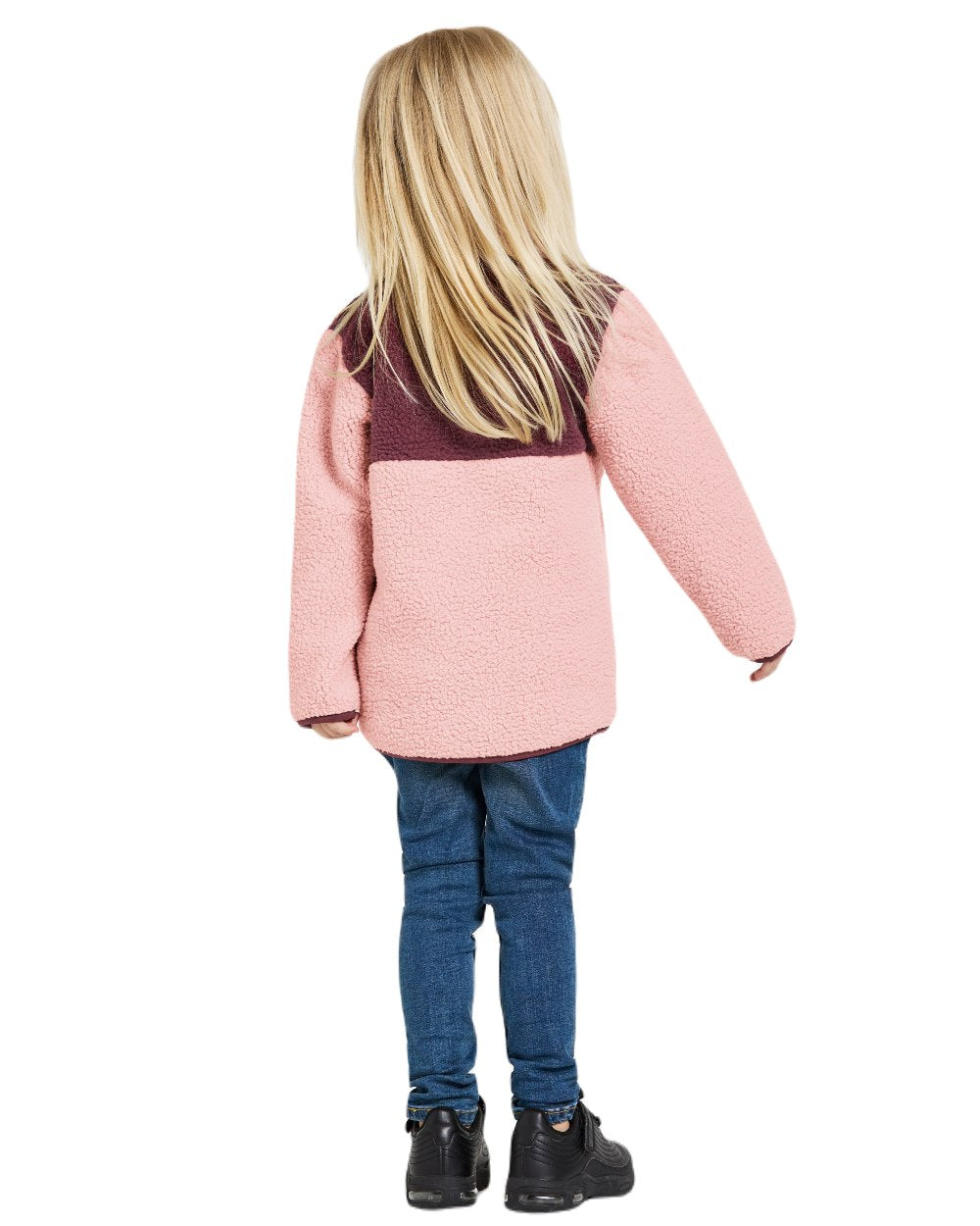 Dusty Pink Coloured Didriksons Childrens Gosig Half Zip Sweater On A White Background 