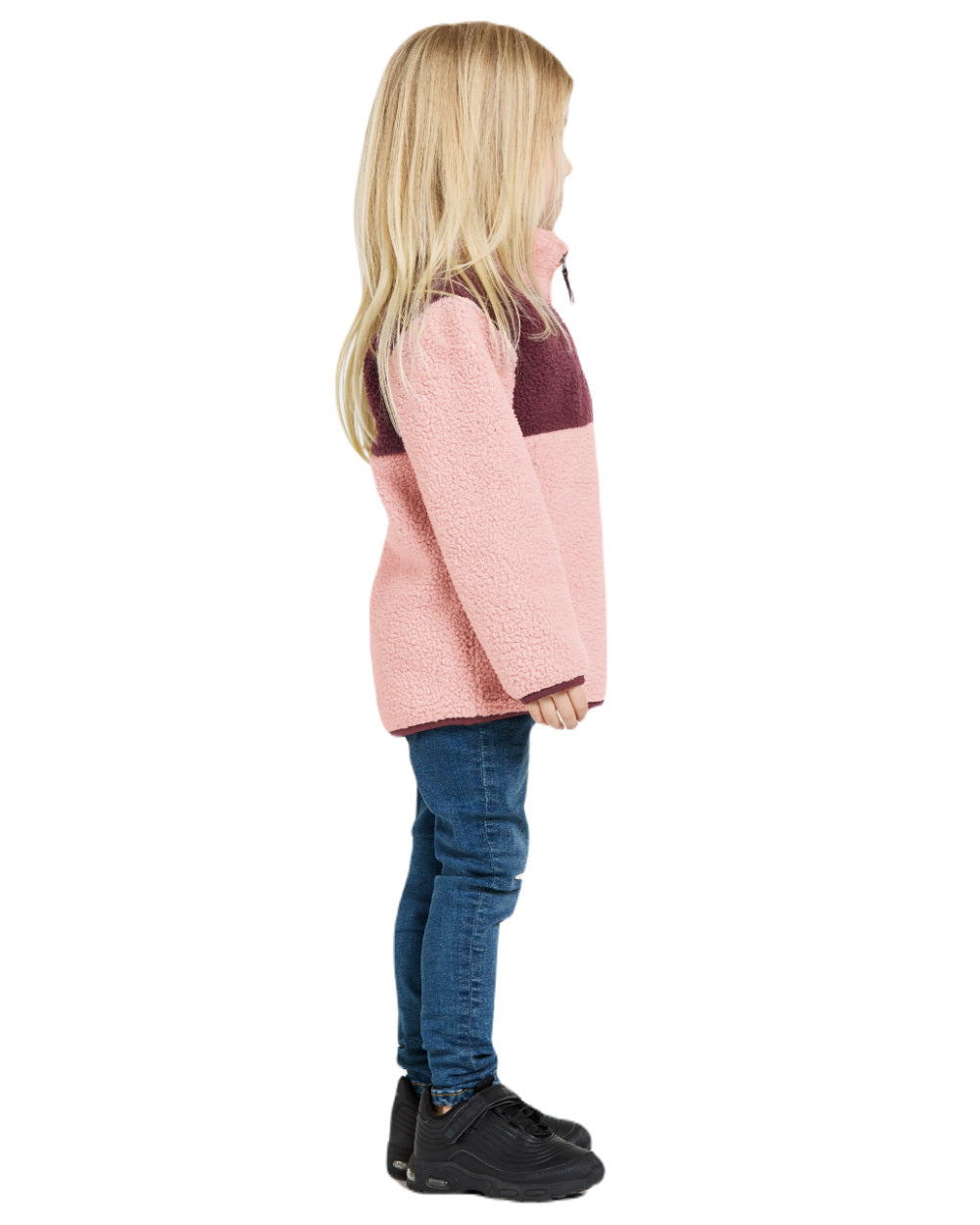 Dusty Pink Coloured Didriksons Childrens Gosig Half Zip Sweater On A White Background 