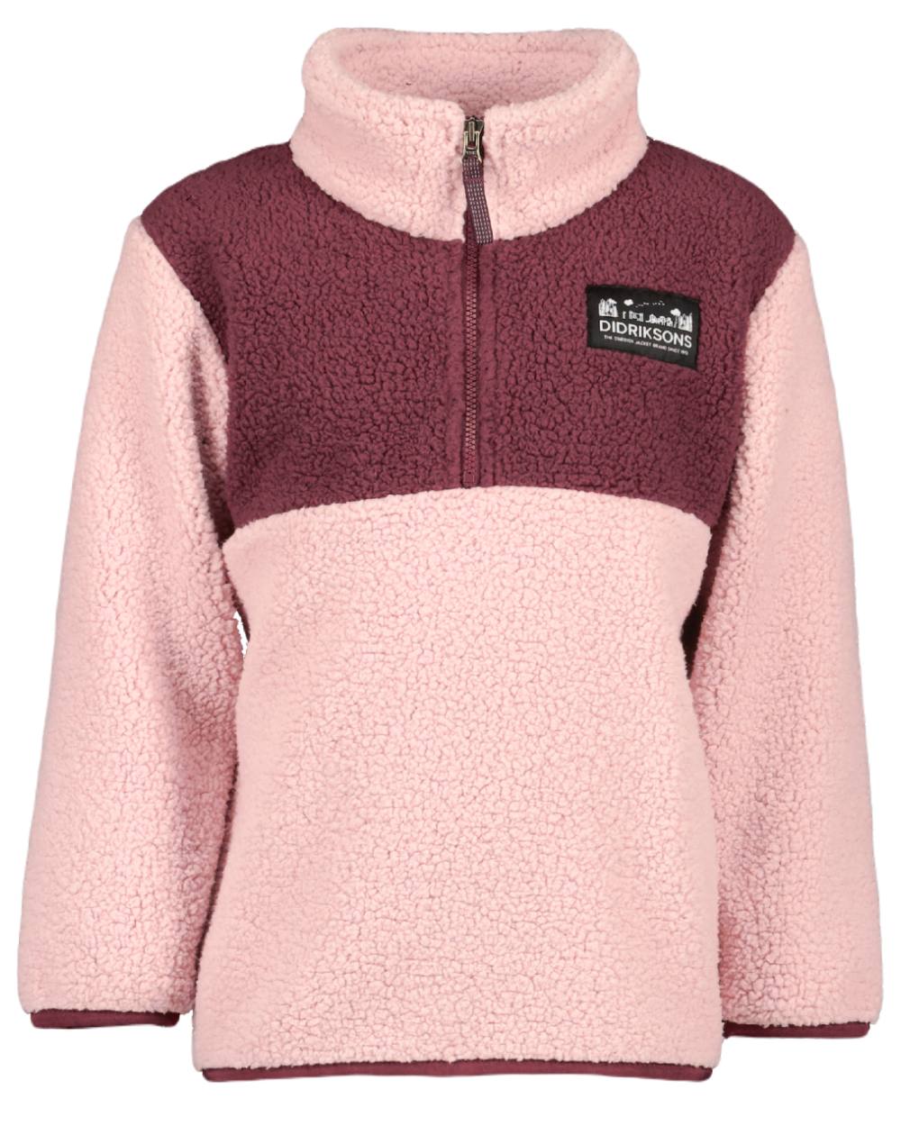 Dusty Pink Coloured Didriksons Childrens Gosig Half Zip Sweater On A White Background 