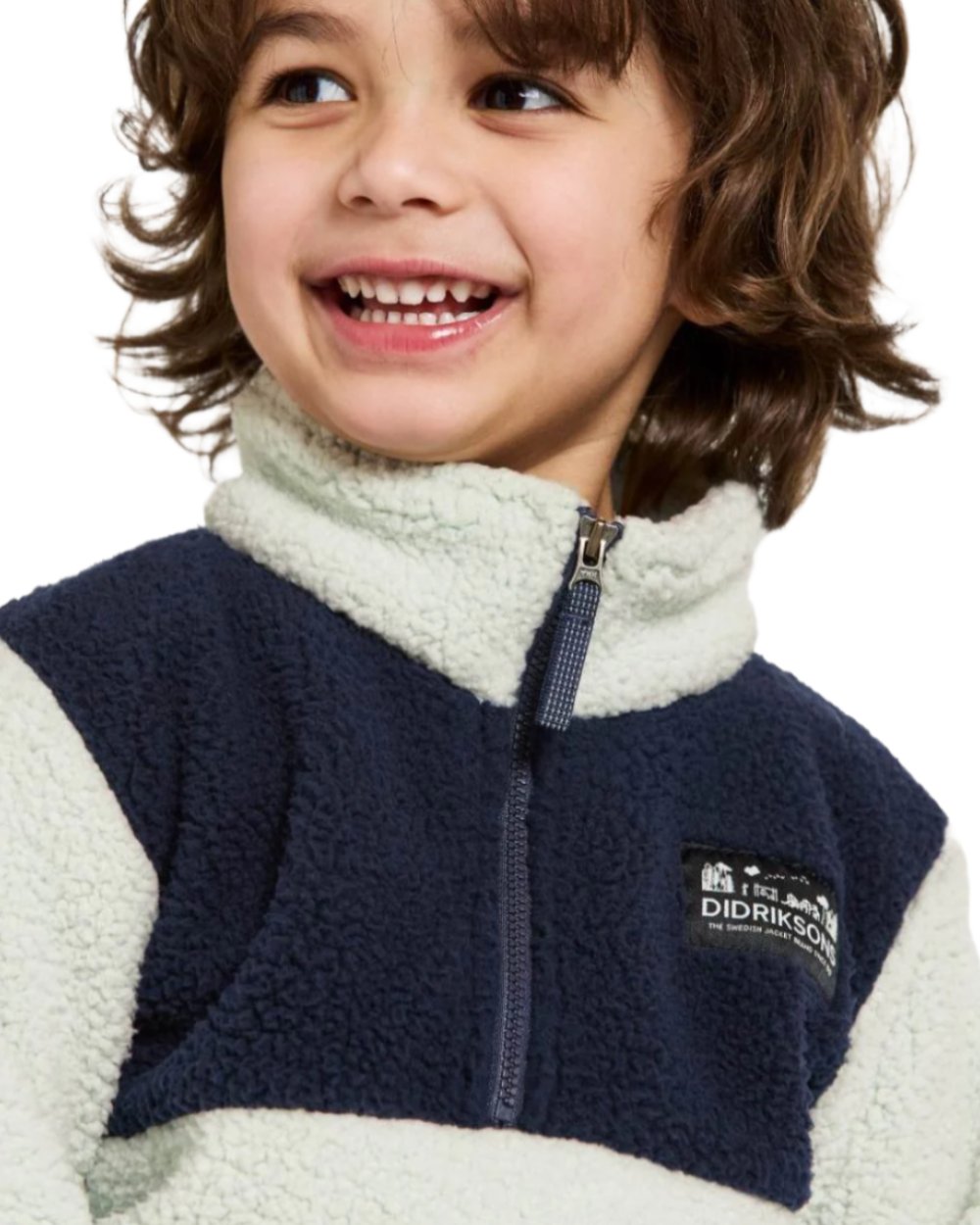 Pale Mint Coloured Didriksons Childrens Gosig Half Zip Sweater On A White Background 