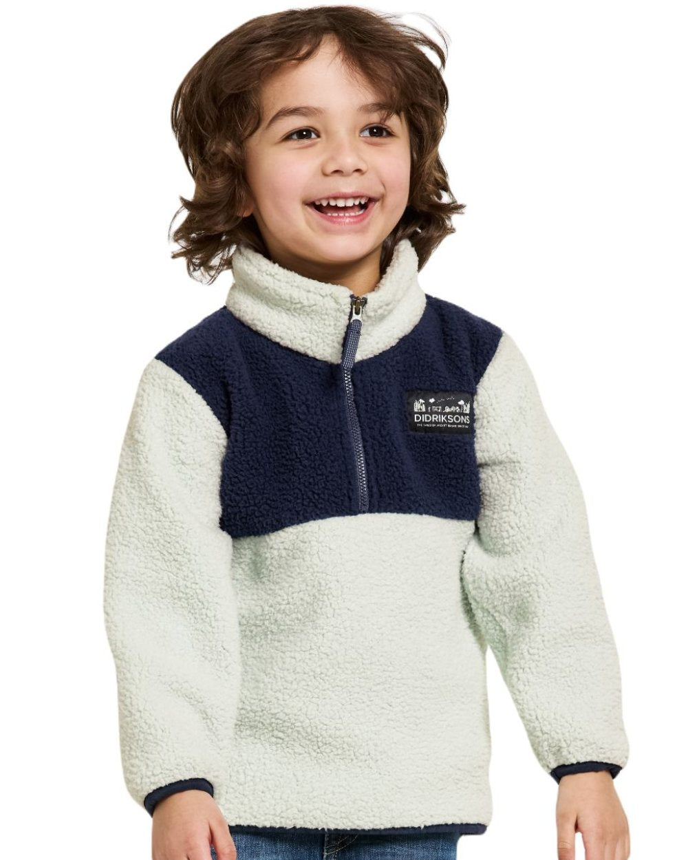 Pale Mint Coloured Didriksons Childrens Gosig Half Zip Sweater On A White Background 